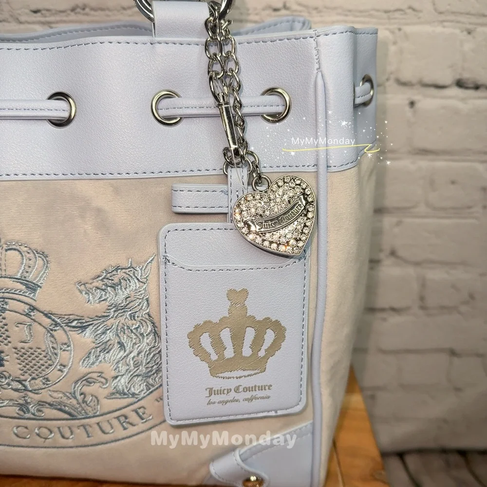 Juicy Couture Classic Scottie Dogs Daydreamer Tote Bag Purse Dove Gray Blue - Picture 3 of 6